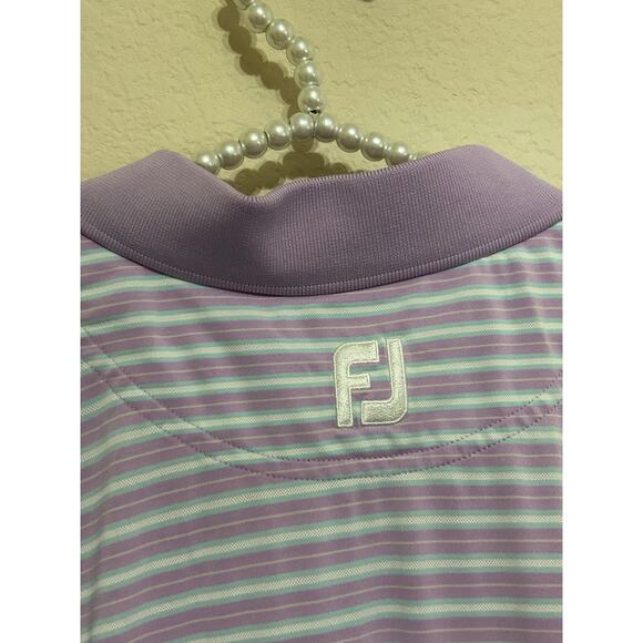 FootJoy Mens Size XL Golf Dri-Fit Polo Purple Blue Striped Short Sleeve Shirt - Picture 10 of 10